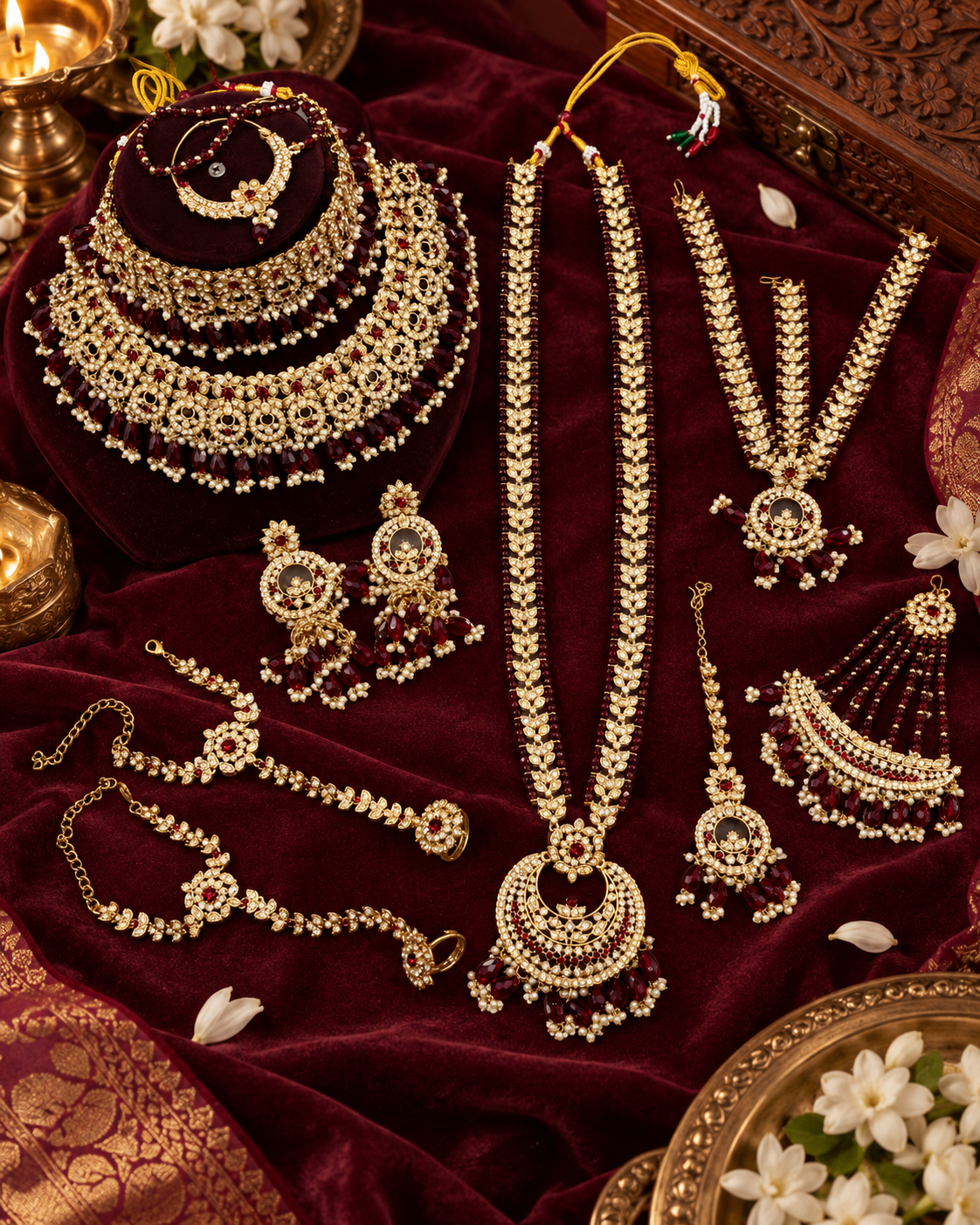 Traditional Maroon Crimson Crescent Heritag Bridal Set